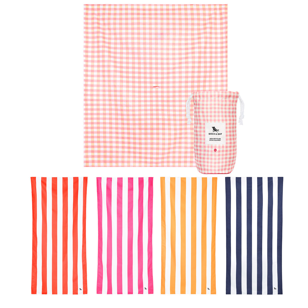 Dock & Bay Beach & Picnic Bundle - Pink Gingham Blanket + 4 Cabana Towels -  Set B– Dock & Bay US